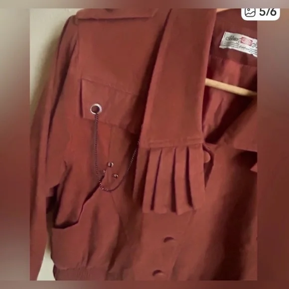VINTAGE 80s Burnt Sienna Faux Suede Cropped Western Moto Jacket Size M - Picture 3 of 8